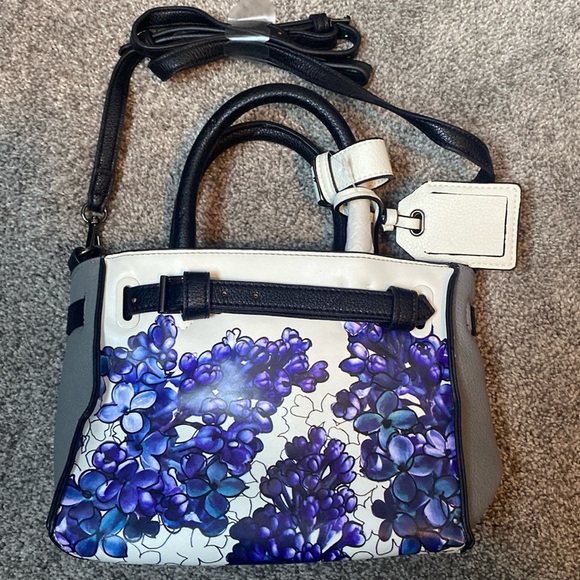REED Handbag Hyacinth Floral White Gray Black Purple NWT - Picture 1 of 7